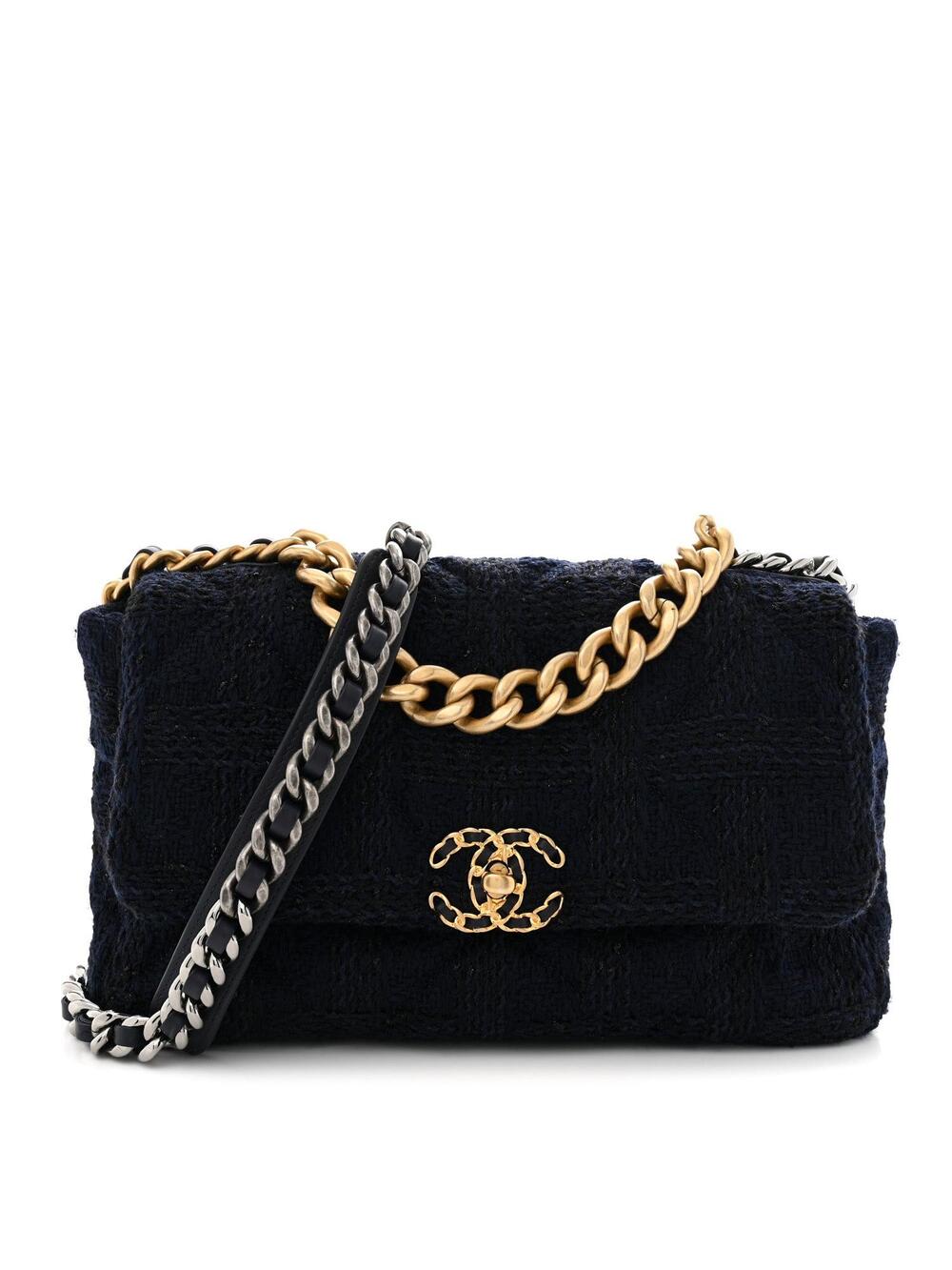 Tweed Quilted Large Chanel 19 Flap Navy #344858C44B
